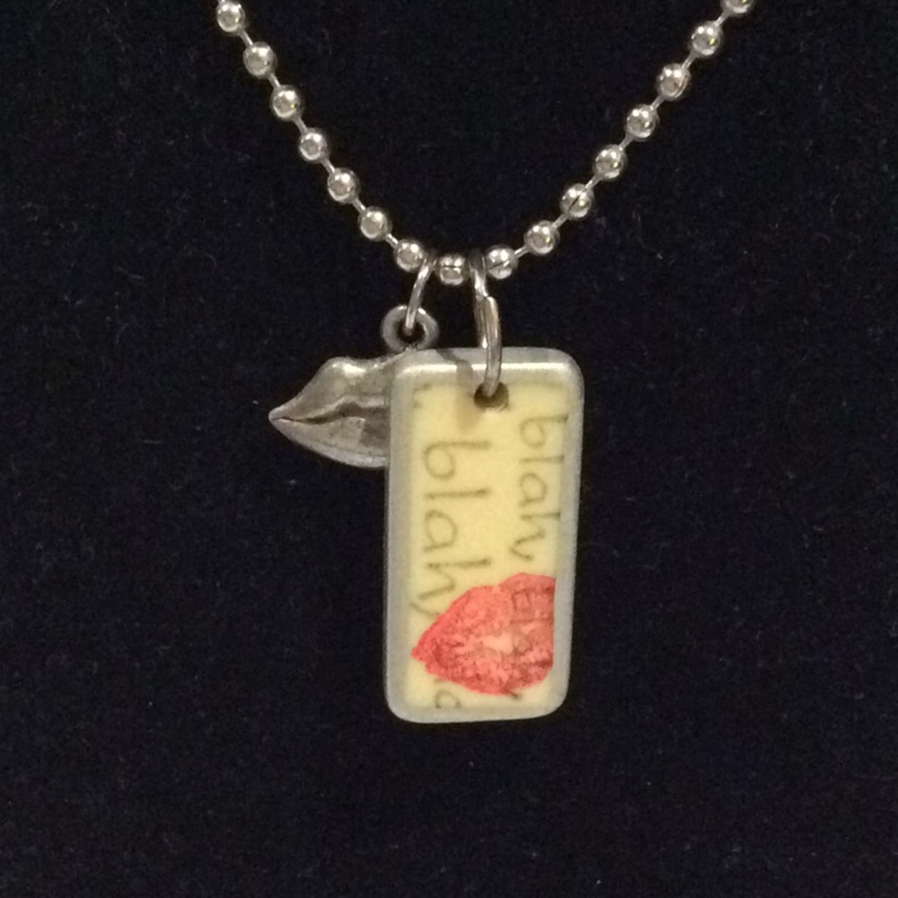 Boutique Handmade recycled art domino necklace.